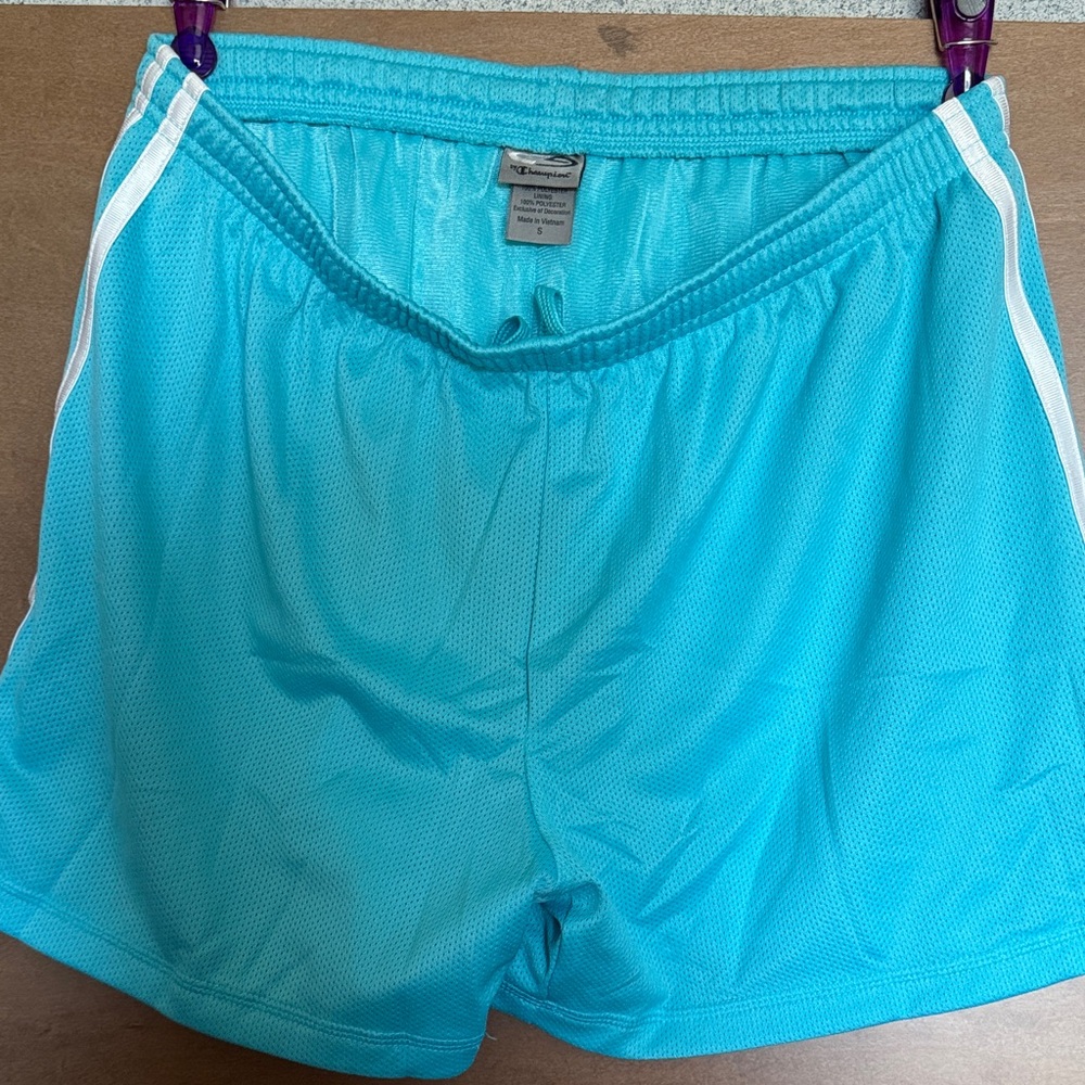 Aqua Athletic Mesh Shorts with White Side Trim